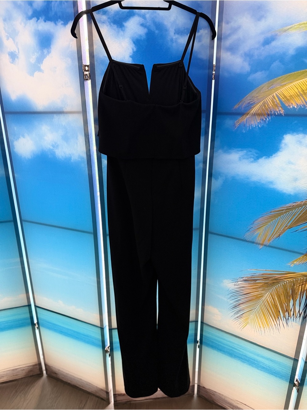 Adrianna Papell Black Spaghetti-Strap Wide-Leg Jumpsuit